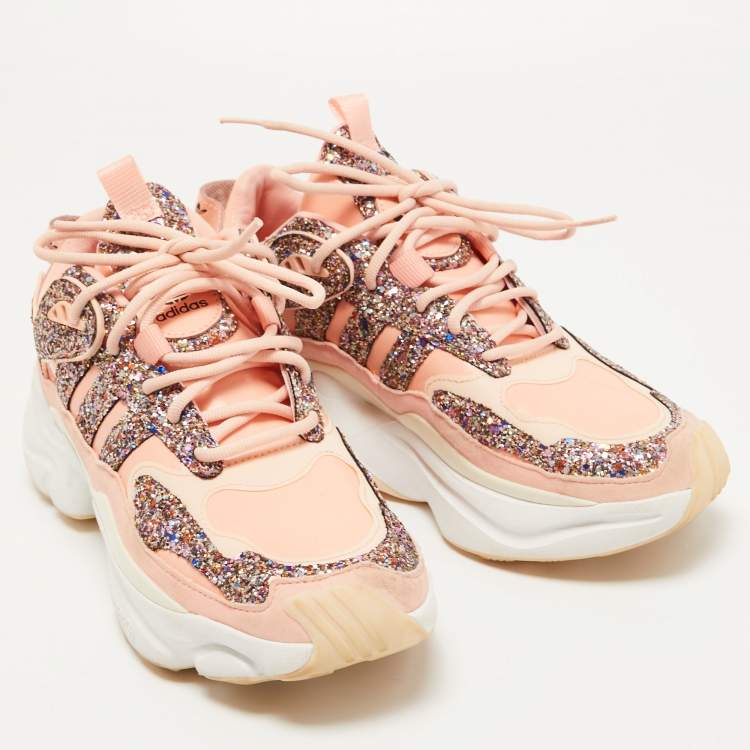 Pre Owned Adidas Pink Patent Leather and Glitter Magmur Runner Sneakers Size 41 1/3