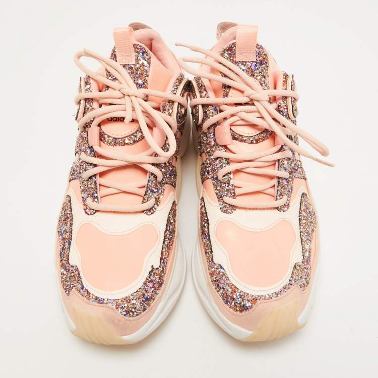 Pre Owned Adidas Pink Patent Leather and Glitter Magmur Runner Sneakers Size 41 1/3