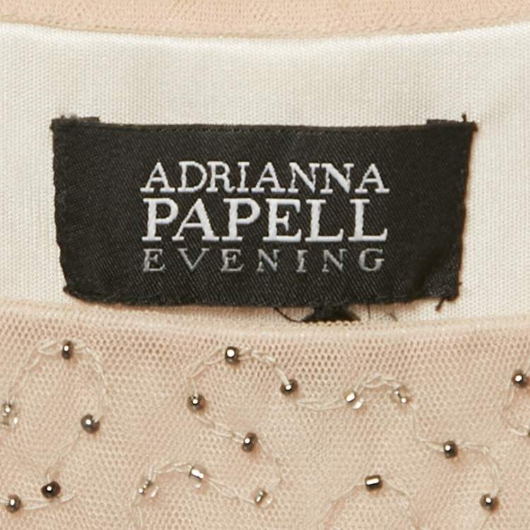 Pre Owned Adrianna Papell Evening Grey Beaded Tulle Tiered Mini Dress M