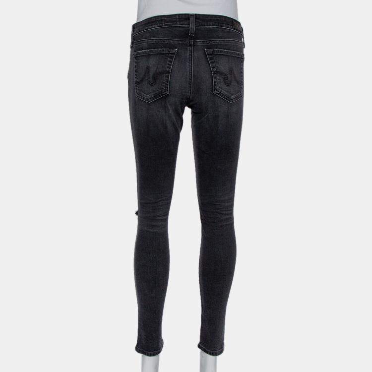Pre Owned Adriano Goldschmied Dark Grey Denim Distressed Skinny Ankle Length Jeans M