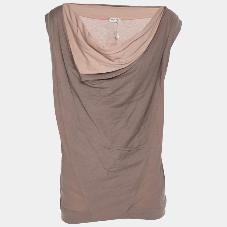 Pre Owned Agnona Beige Cotton Sleeveless Tops Set L