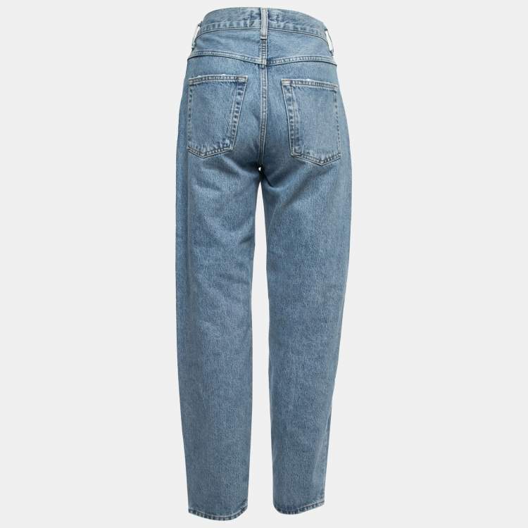 Pre Owned Agolde Blue Denim High Waist Tapered Jeans S Waist 25"