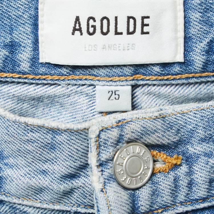 Pre Owned Agolde Blue Washed & Distressed Denim High Rise Jeans S Waist 25"