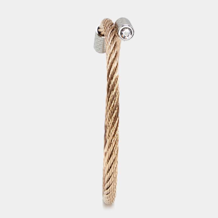 Pre Owned Aigner Crytsal Two Tone Metal Rope Bracelet