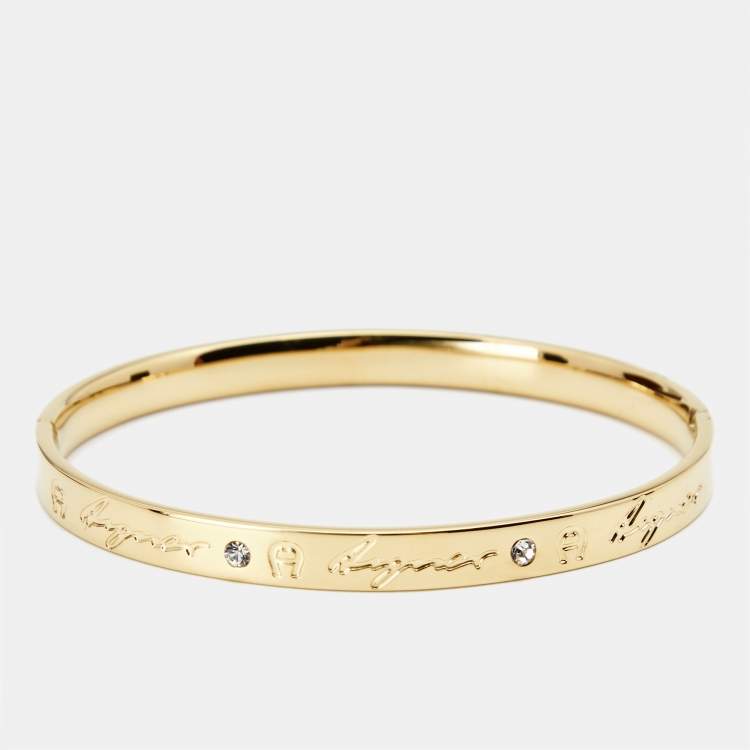 Pre Owned Aigner Crystal Gold Plated Bangle Bracelet