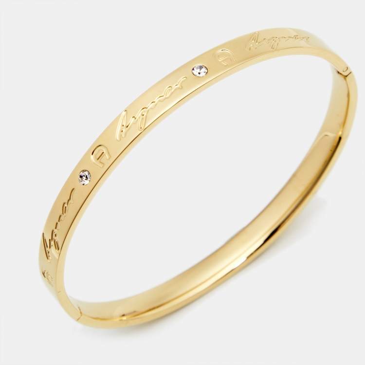 Pre Owned Aigner Crystal Gold Plated Bangle Bracelet