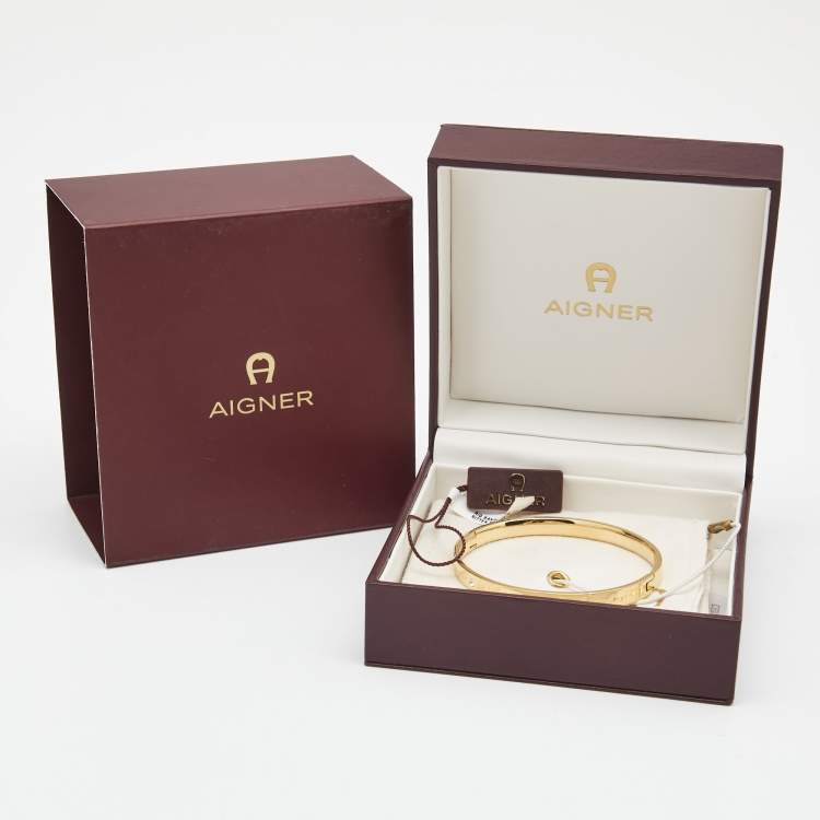 Pre Owned Aigner Crystal Gold Plated Bangle Bracelet