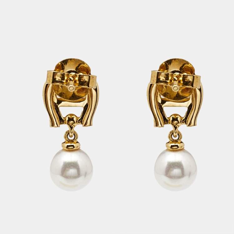 Pre Owned Aigner Crystal Faux Pearl Gold Tone Necklace & Earrings Set