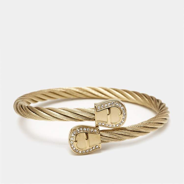 مملوكة مسبقًا Aigner Crystals Gold Tone Steel Bracelet