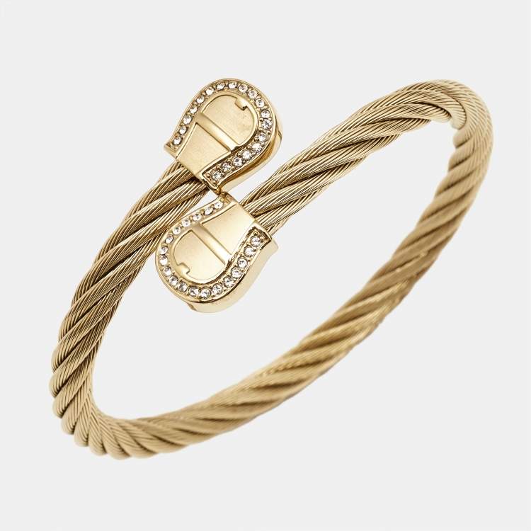 مملوكة مسبقًا Aigner Crystals Gold Tone Steel Bracelet