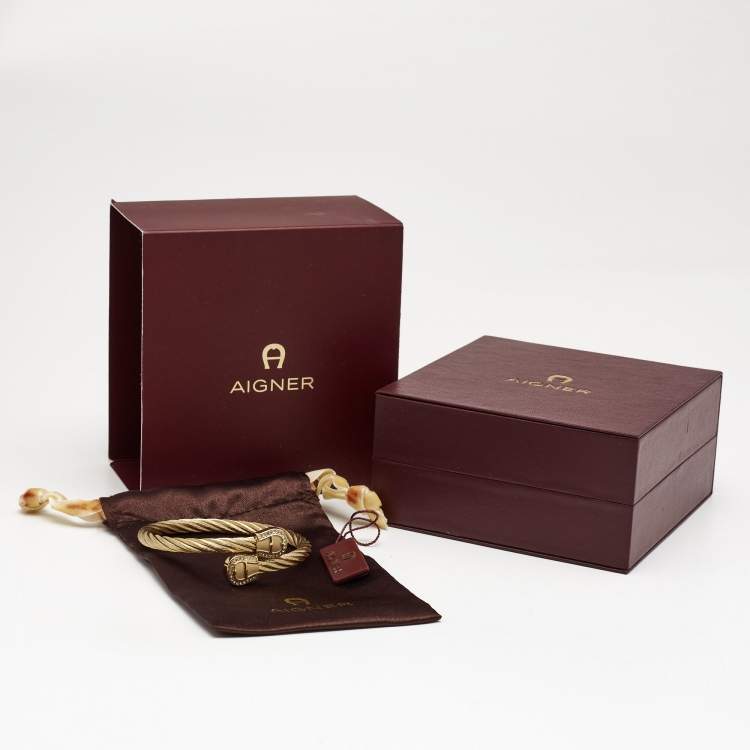 مملوكة مسبقًا Aigner Crystals Gold Tone Steel Bracelet