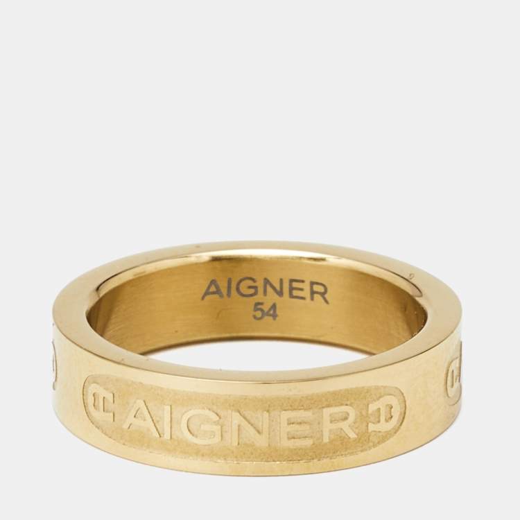 Pre Owned Aigner Gold Tone Band Ring Size 54