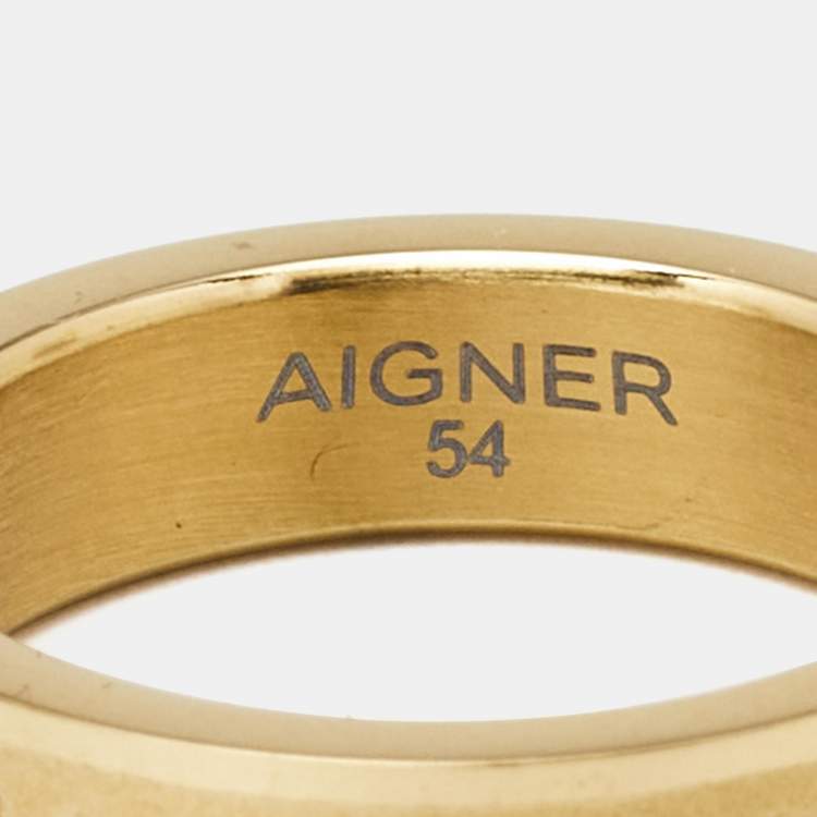 Pre Owned Aigner Gold Tone Band Ring Size 54