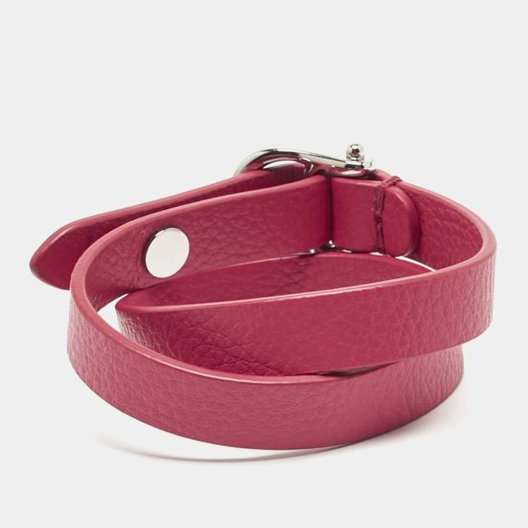 Pre Owned Aigner Logo Leather Silver Tone Double Tour Bracelet