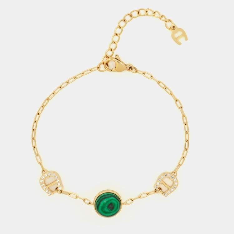 Pre Owned Aigner Logo Crystals Resin Gold Tone Bracelet