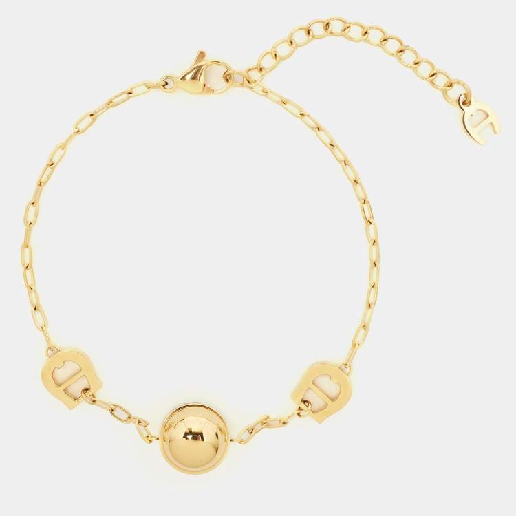 Pre Owned Aigner Logo Crystals Resin Gold Tone Bracelet