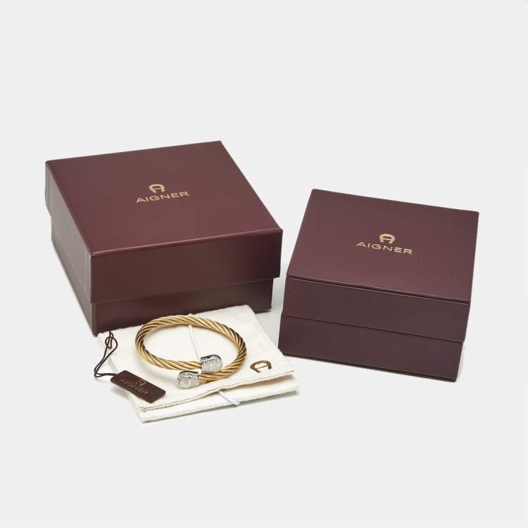 Pre Owned Aigner Double A Logo Crystal Two Tone Bracelet