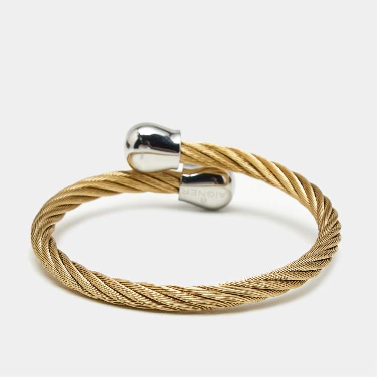 Pre Owned Aigner Double A Logo Crystal Two Tone Bracelet