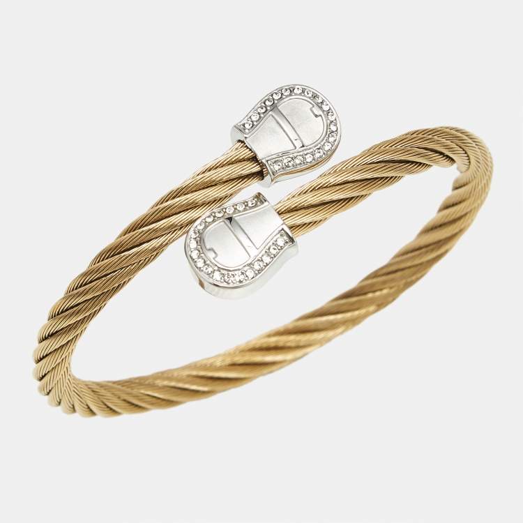 Pre Owned Aigner Double A Logo Crystal Two Tone Bracelet
