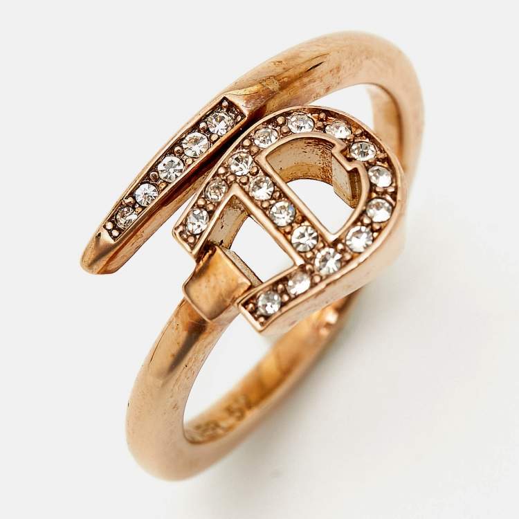 Pre Owned خاتم أيغنر لون روز ذهبي بشعار كريستال مقاس 52