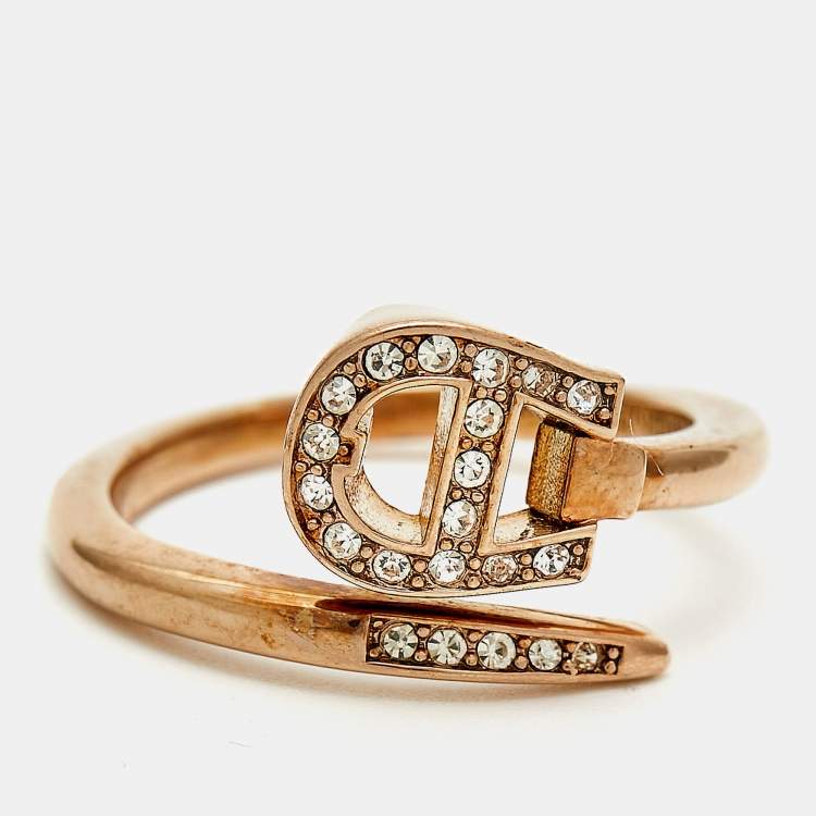 Pre Owned خاتم أيغنر لون روز ذهبي بشعار كريستال مقاس 52