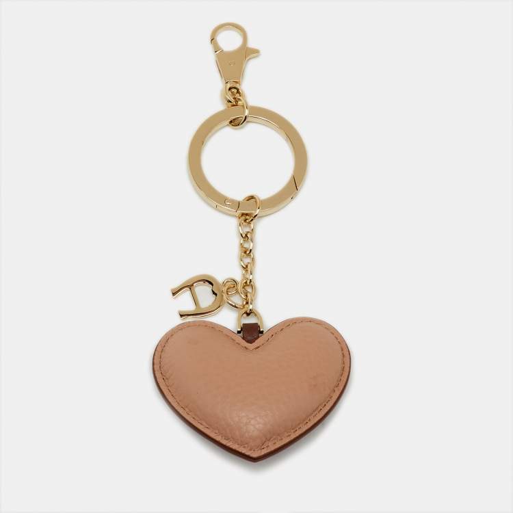 Pre Owned Aigner Brown/Beige Leather Heart Key Chain