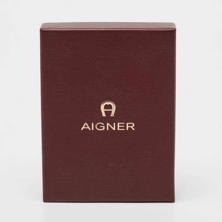 Pre Owned Aigner Brown/Beige Leather Heart Key Chain