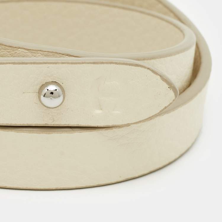 Pre Owned Aigner Logo Leather Silver Tone Wrap Bracelet