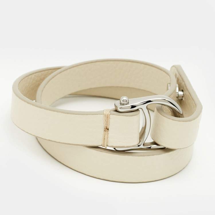 Pre Owned Aigner Logo Leather Silver Tone Wrap Bracelet