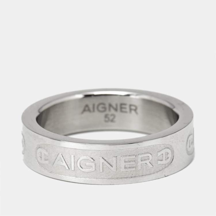 Pre Owned Aigner Logo SIlver Tone Ring Size 52