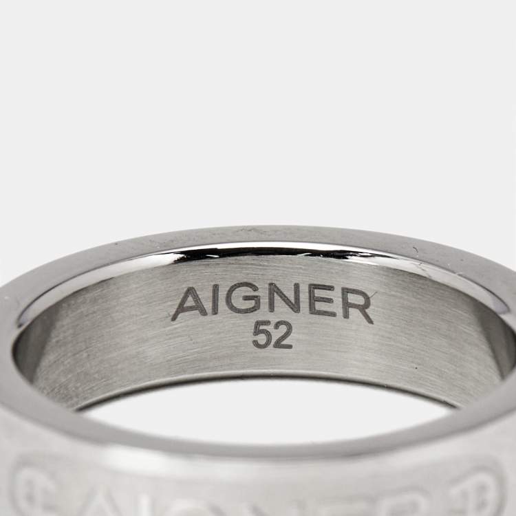 Pre Owned Aigner Logo SIlver Tone Ring Size 52