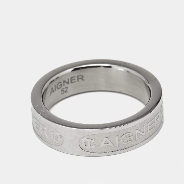 Pre Owned Aigner Logo SIlver Tone Ring Size 52