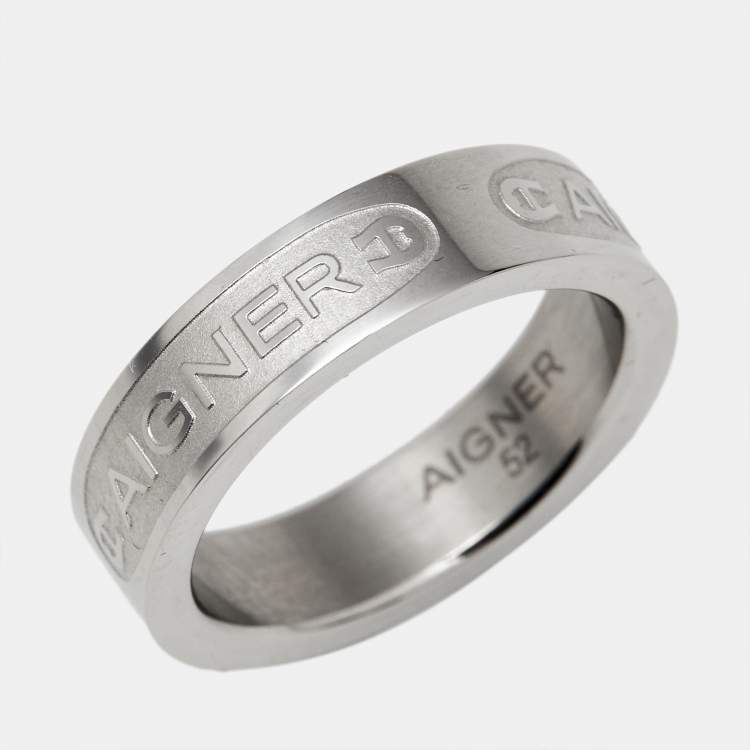 Pre Owned Aigner Logo SIlver Tone Ring Size 52
