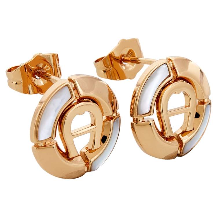 Pre Owned Aigner Gold Tone Crystal Logo Earring & Pendant Necklace Set
