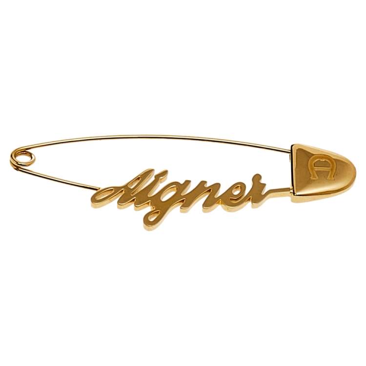 Pre Owned Aigner Gold Tone Logo Pin Brooch