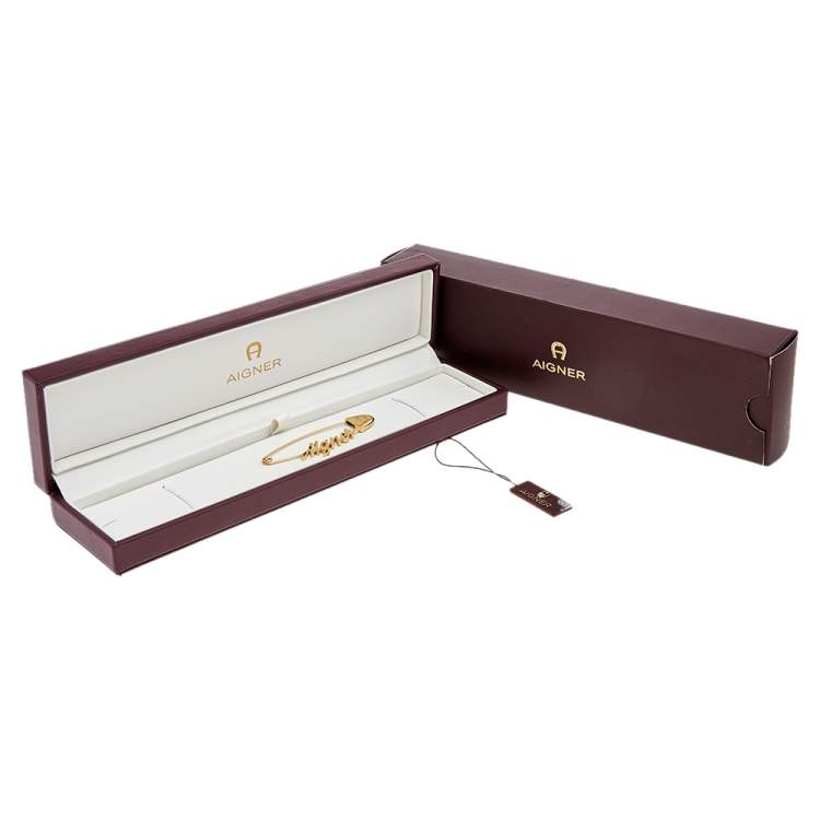 Pre Owned Aigner Gold Tone Logo Pin Brooch