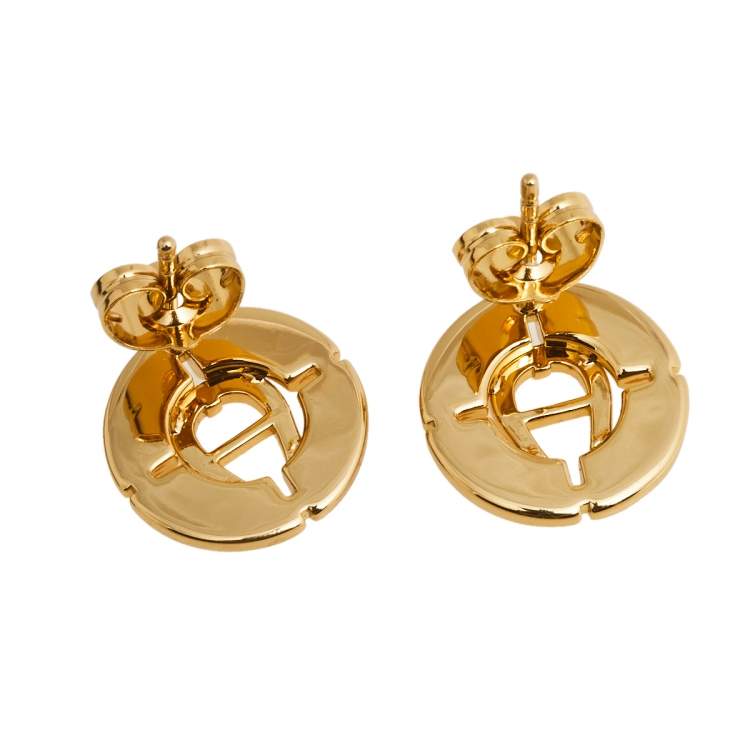 Pre Owned Aigner Gold Tone Crystal Logo Earring & Necklace Set