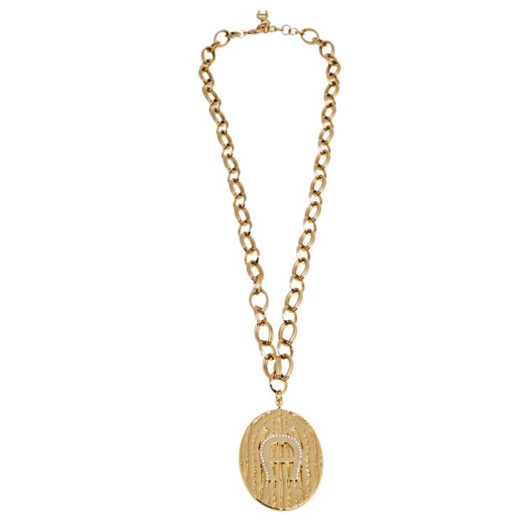 Pre Owned Aigner Gold Plated Cameo Necklace & Earrings Set