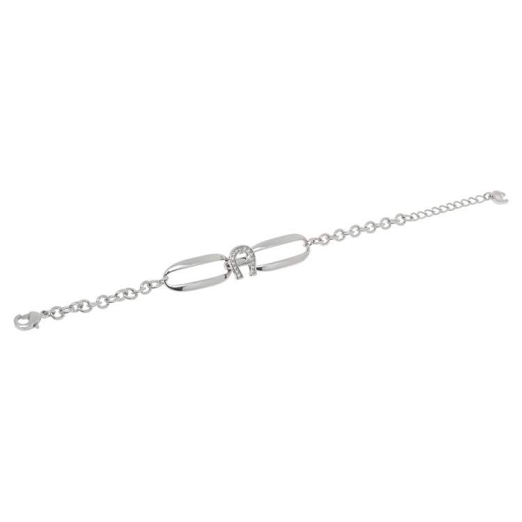 Pre Owned Aigner Silver Tone Crystal Logo Bracelet