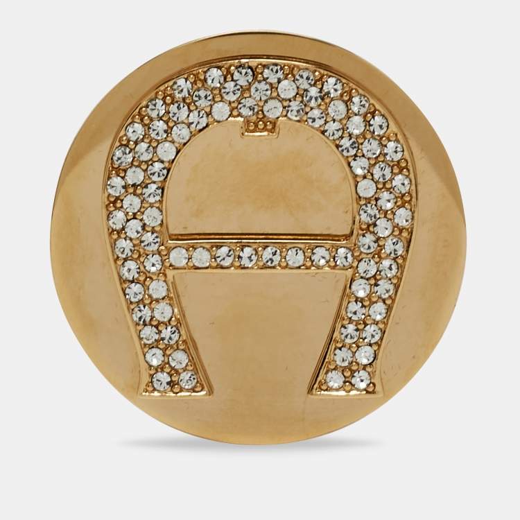 Pre Owned Aigner Crystals Gold Tone Brooch