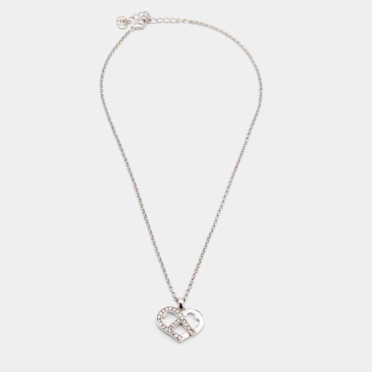 Pre Owned Aigner Crystals Silver Tone Necklace Set with Bracelet