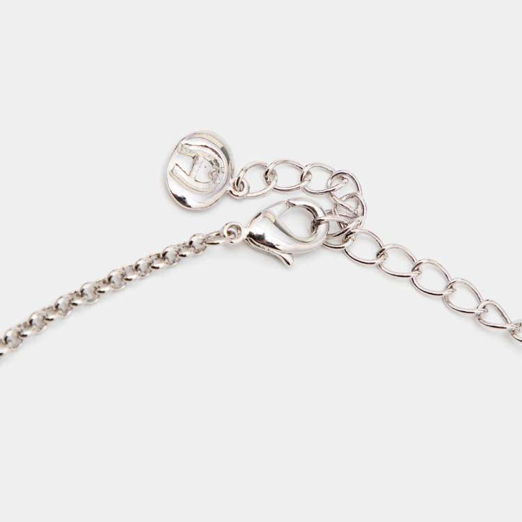 Pre Owned Aigner Crystals Silver Tone Necklace Set with Bracelet