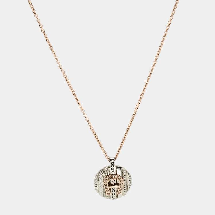 Pre Owned Aigner Giulia Two Tone Crystal Logo Pendant Necklace