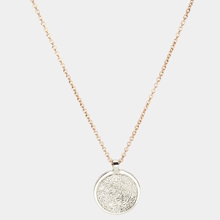Pre Owned Aigner Giulia Two Tone Crystal Logo Pendant Necklace