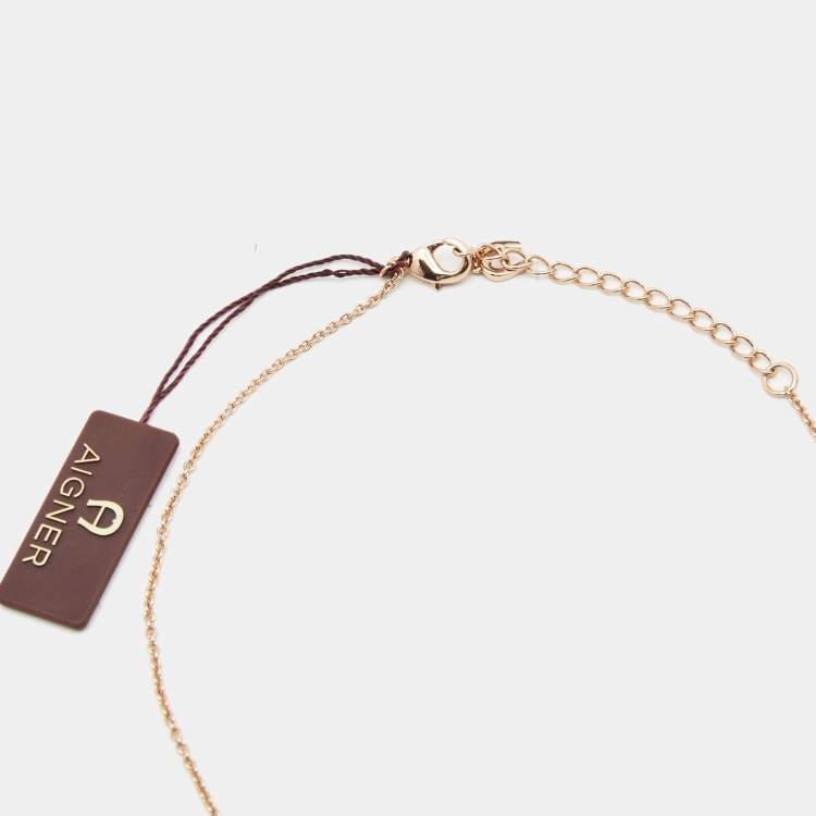 Pre Owned Aigner Giulia Two Tone Crystal Logo Pendant Necklace