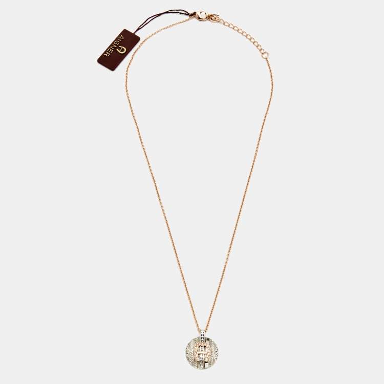 Pre Owned Aigner Giulia Two Tone Crystal Logo Pendant Necklace