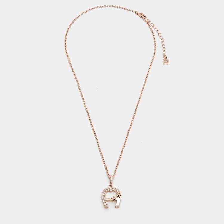 Pre Owned Aigner Crystal Gold Tone Pendant Necklace