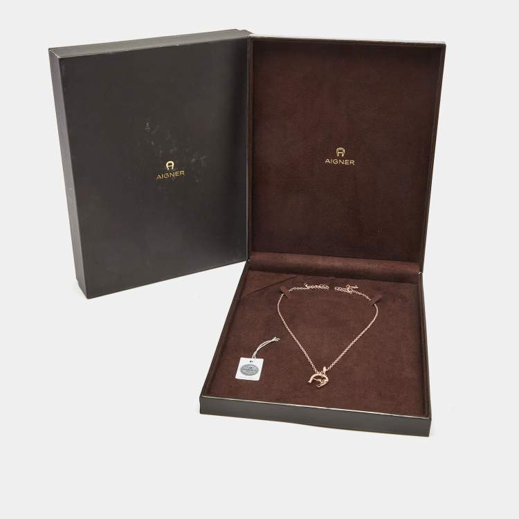 Pre Owned Aigner Crystal Gold Tone Pendant Necklace