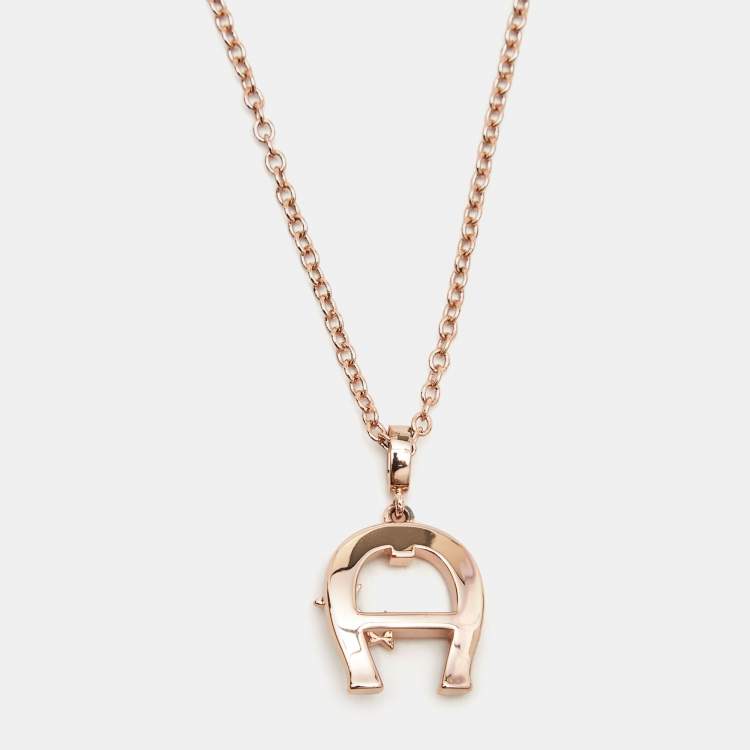 Pre Owned Aigner Crystal Gold Tone Pendant Necklace