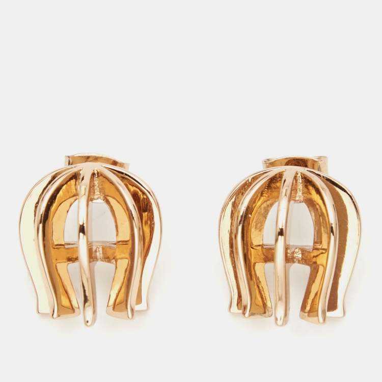 Pre Owned Aigner 3D A Gold Tone Earrings